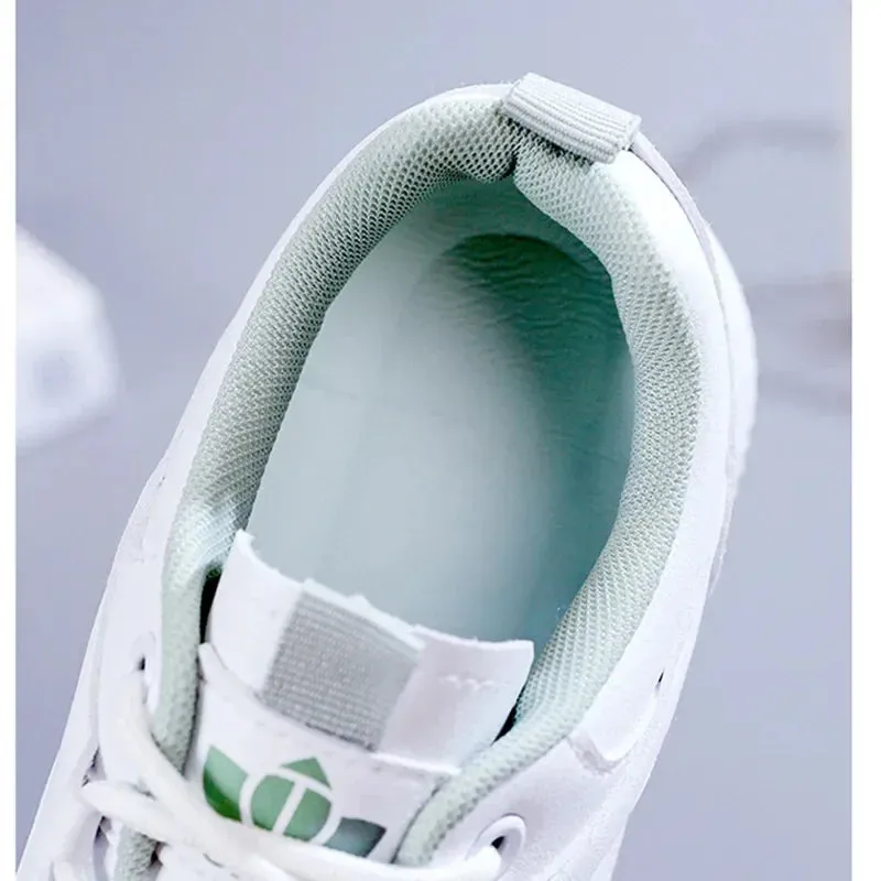 Breathable Leather Lace-Up Platform Sneakers for Women