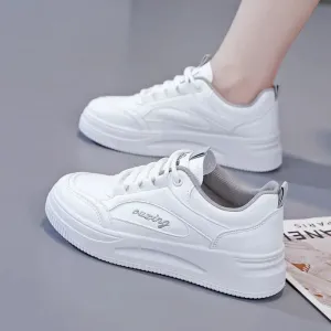 Breathable Leather Lace-Up Platform Sneakers for Women