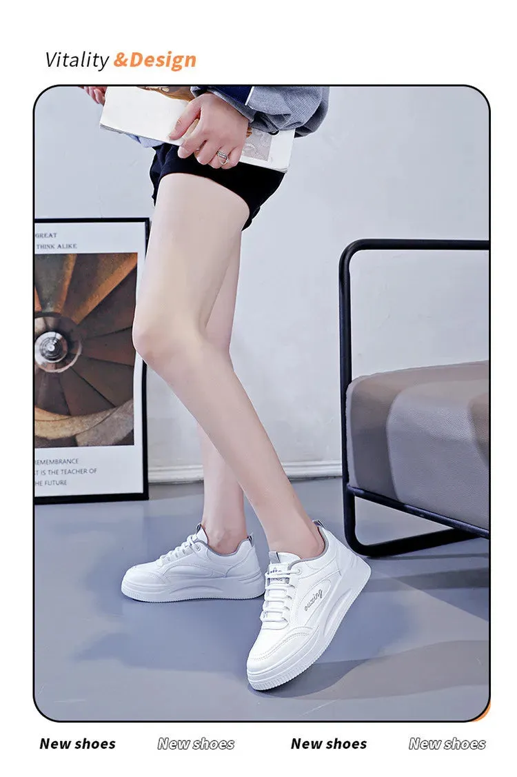 Breathable Leather Lace-Up Platform Sneakers for Women