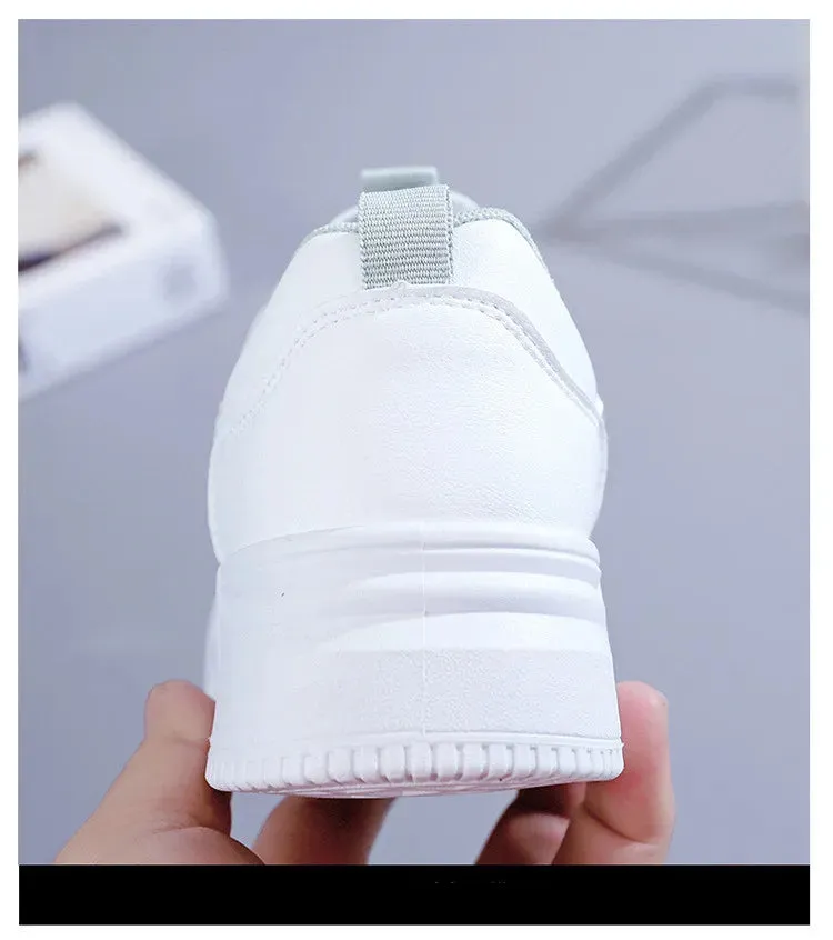 Breathable Leather Lace-Up Platform Sneakers for Women