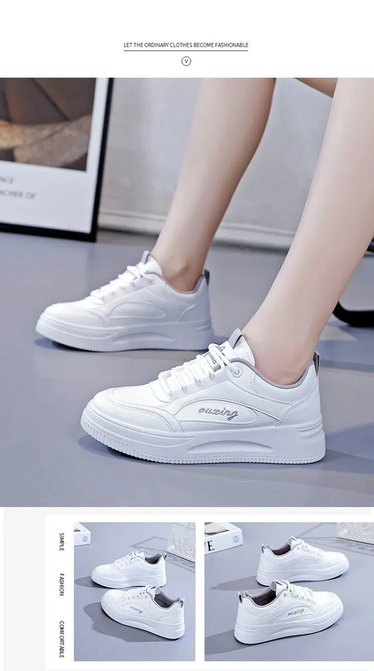 Breathable Leather Lace-Up Platform Sneakers for Women