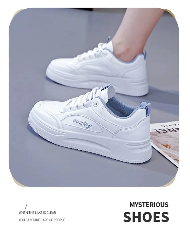 Breathable Leather Lace-Up Platform Sneakers for Women