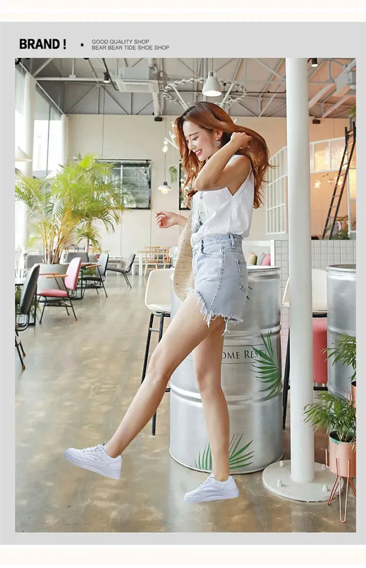 Breathable Leather Lace-Up Platform Sneakers for Women