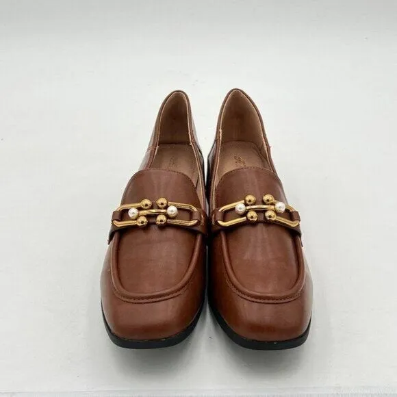 Brown Women's Loafers Leather Penny Loafers Comfortable Low Heel Dressy Shoes