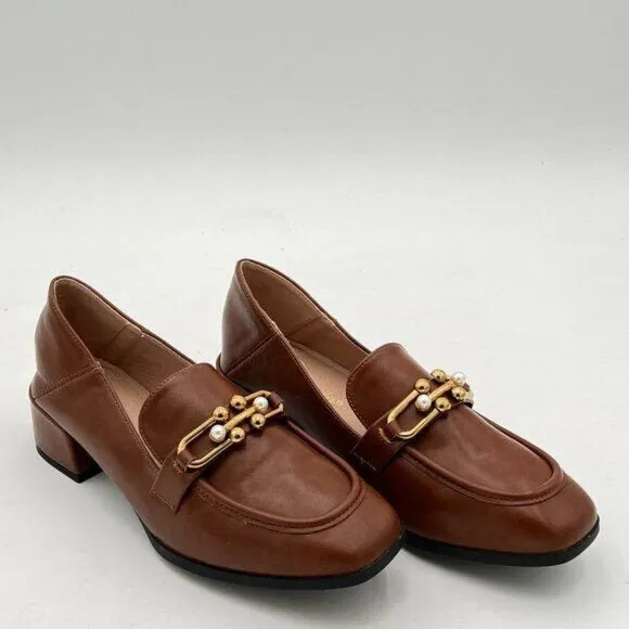Brown Women's Loafers Leather Penny Loafers Comfortable Low Heel Dressy Shoes
