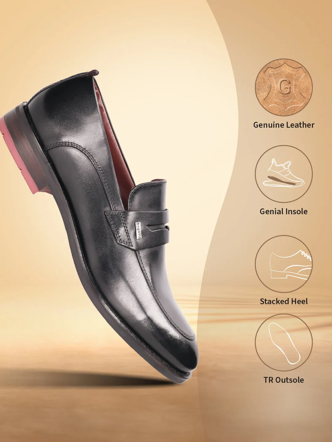 bugatti Black Premium Leather Loafers