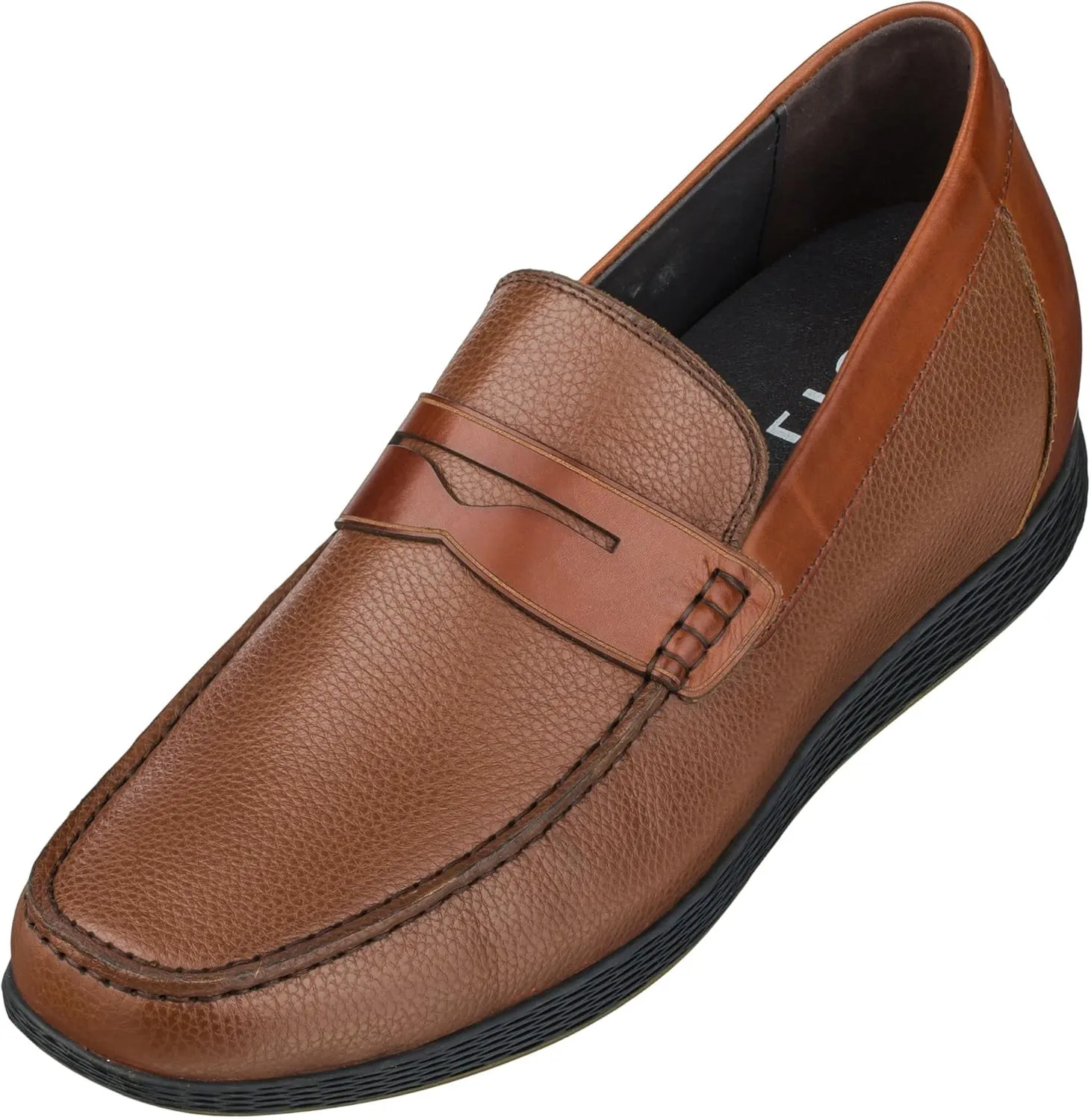 CALTO Men's Invisible Height Increasing Elevator Shoes - Dark Brown Premium Leather Slip-on Lightweight Casual Loafers - 2.4 Inches Taller - S1092 - Size 7.5 D(M) US