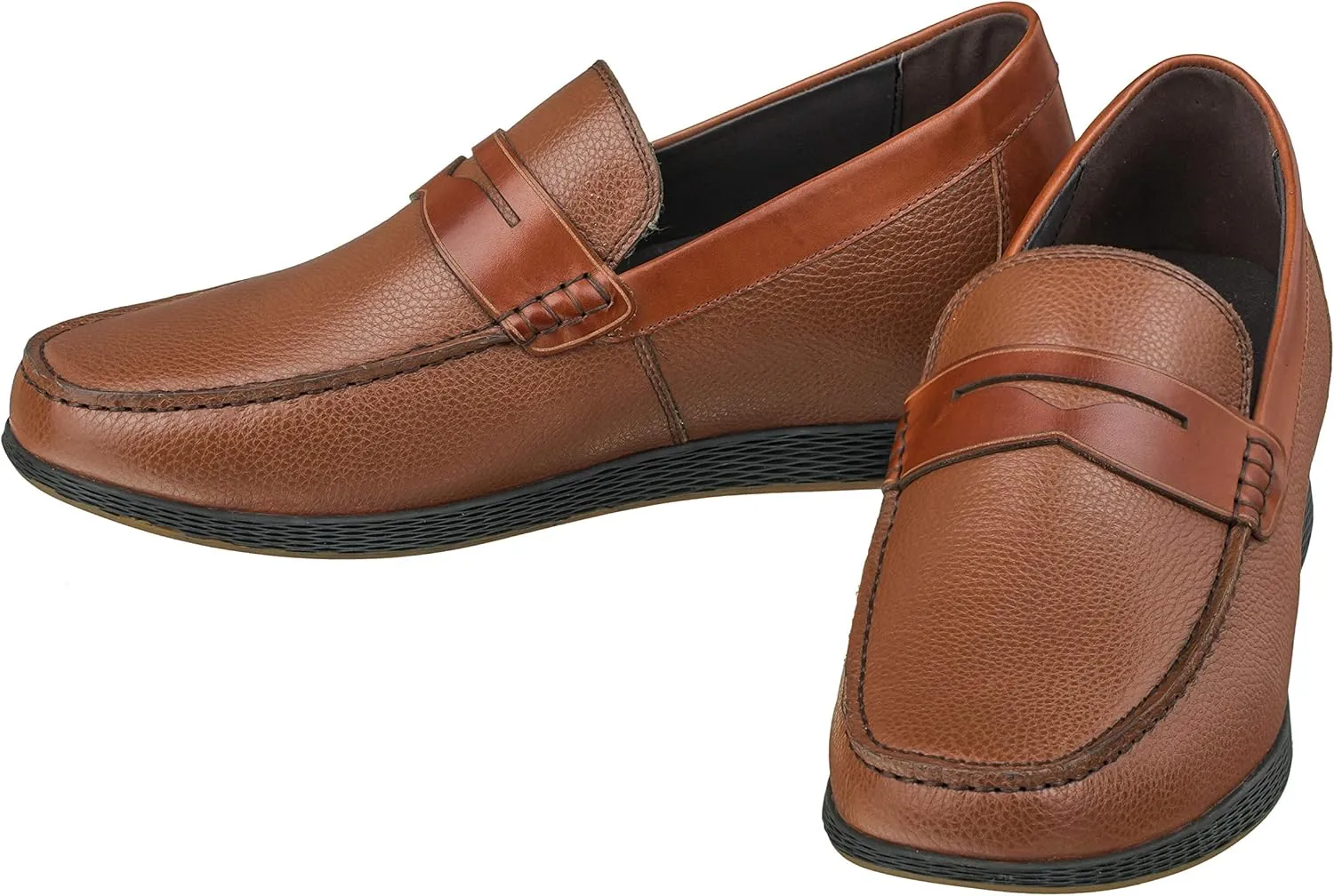 CALTO Men's Invisible Height Increasing Elevator Shoes - Dark Brown Premium Leather Slip-on Lightweight Casual Loafers - 2.4 Inches Taller - S1092 - Size 8 D(M) US