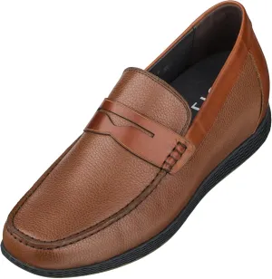 CALTO Men's Invisible Height Increasing Elevator Shoes - Dark Brown Premium Leather Slip-on Lightweight Casual Loafers - 2.4 Inches Taller - S1092 - Size 8 D(M) US