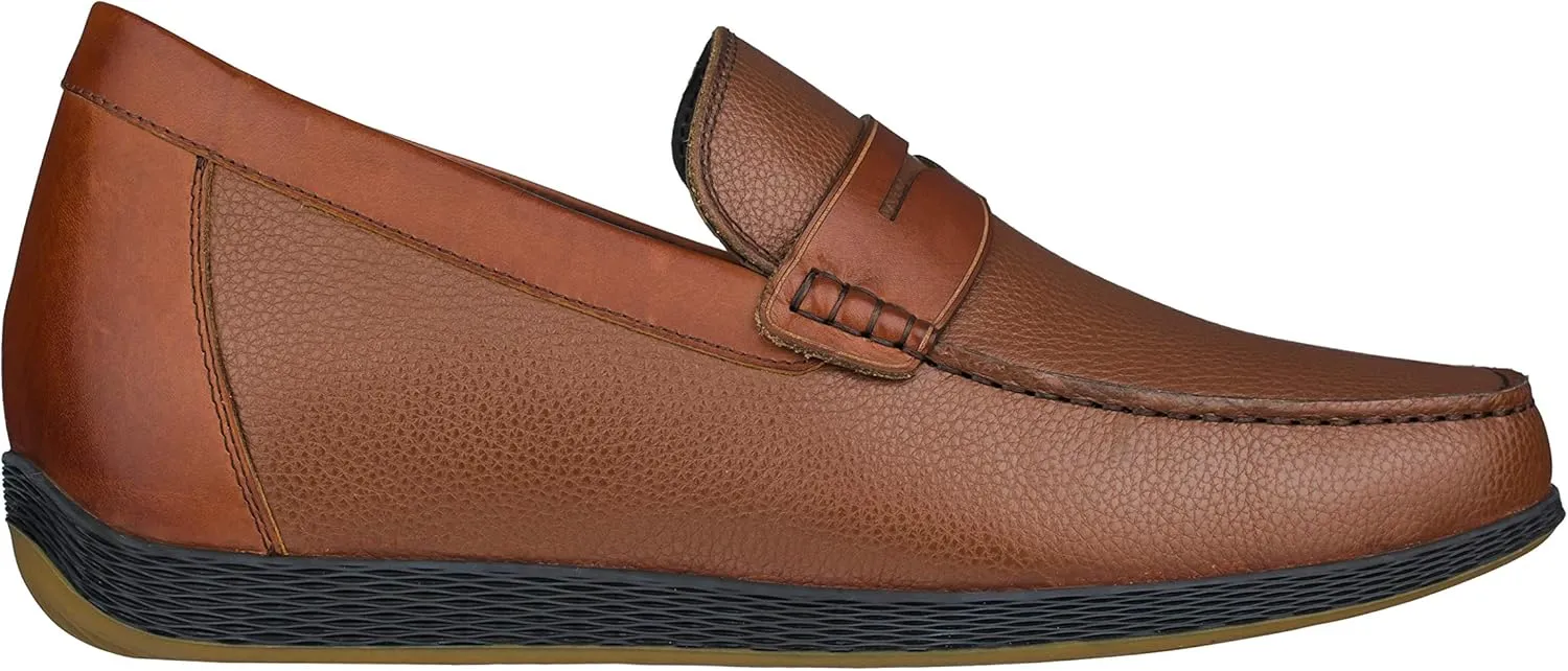 CALTO Men's Invisible Height Increasing Elevator Shoes - Dark Brown Premium Leather Slip-on Lightweight Casual Loafers - 2.4 Inches Taller - S1092 - Size 8 D(M) US
