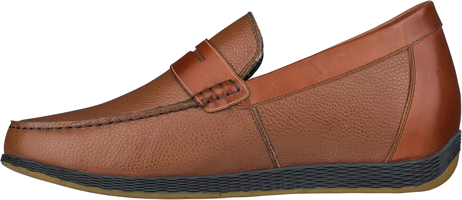 CALTO Men's Invisible Height Increasing Elevator Shoes - Dark Brown Premium Leather Slip-on Lightweight Casual Loafers - 2.4 Inches Taller - S1092 - Size 8 D(M) US