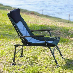 Camping Lounge Chair Portable Folding Recliner with Adjustable Backrest and Footrest, Heavy-Duty Outdoor Chair for Camping Beach Hiking, 330lbs Capacity, Green, Black, Grey