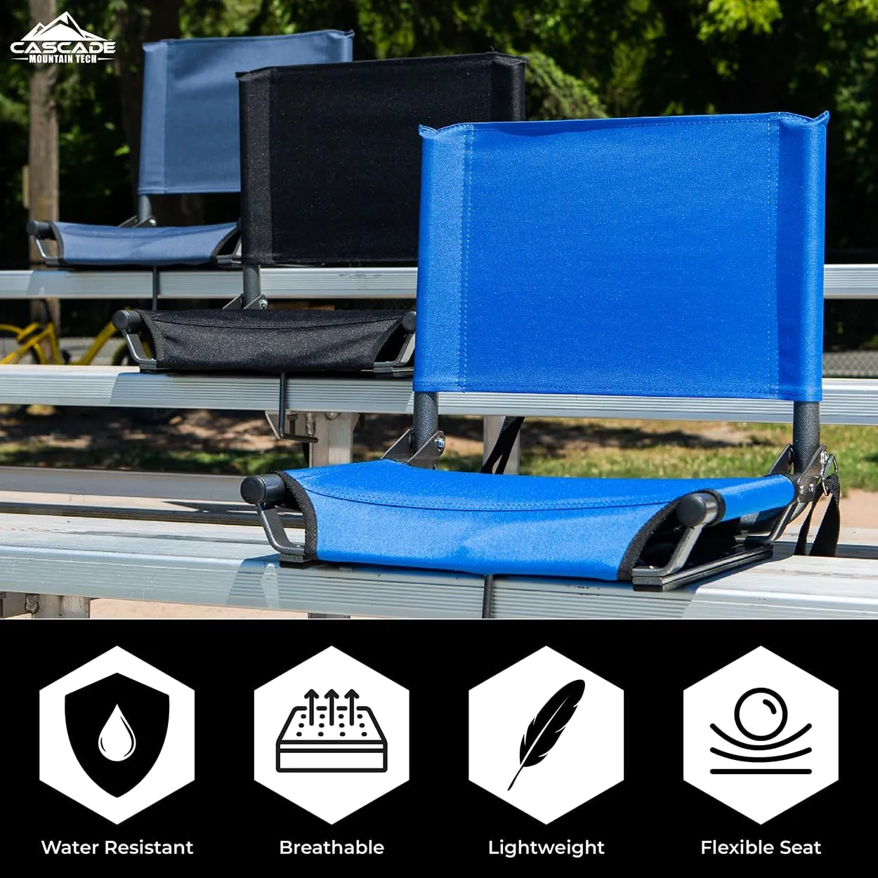 Cascade Mountain Tech Lightweight Folding Portable Stadium Seats with Shoulder Strap - Light Blue, Regular - 17"
