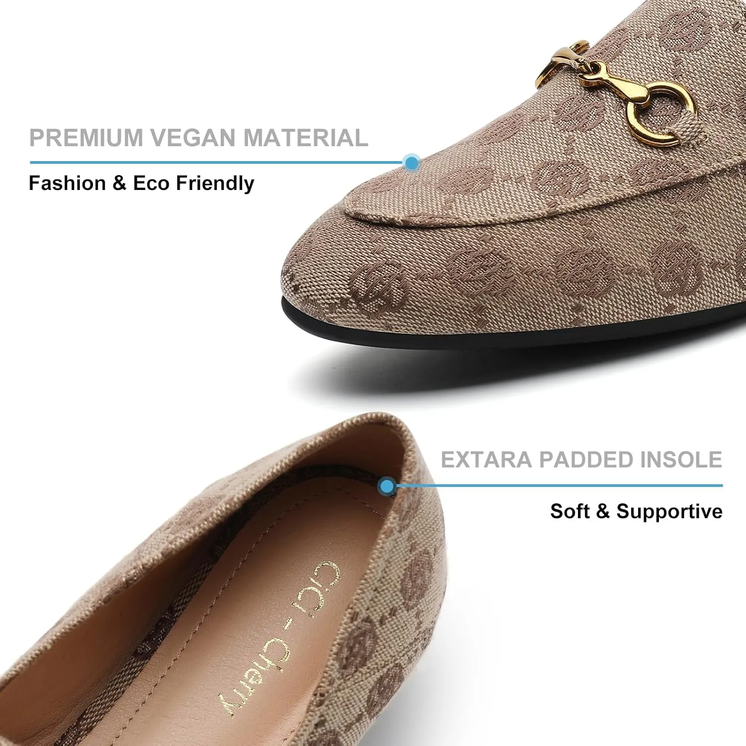 Casual Buckle Loafers for Women Work Flats Round Toe Business Backless Ballet Flats Metal Décor Driving Slip on