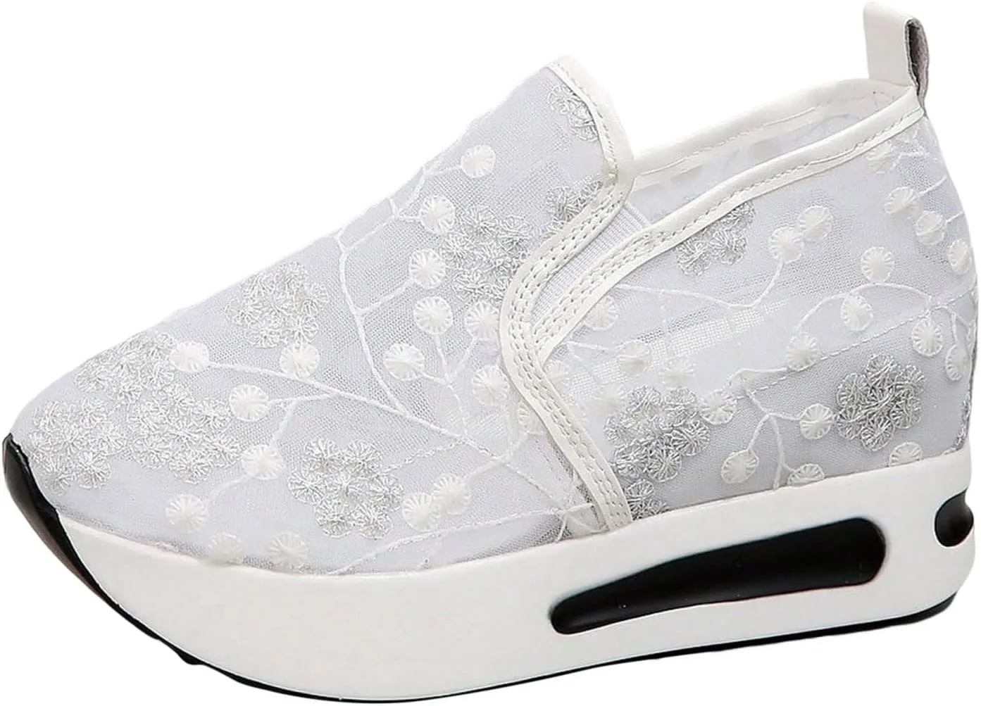 Cathalem Womens Orthopedic Sneakers Floral Embroidery Breathable Sheer Mesh Wedge Sneakers Slip On Platform Wedge Sneakers