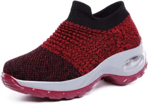 CERYTHRINA Women's Walking Shoes Sock Sneakers Mesh Slip On Air Cushion Toning Rocker Shoes Platform Loafers