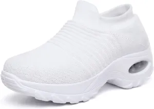 CERYTHRINA Women's Walking Shoes Sock Sneakers Mesh Slip On Air Cushion Toning Rocker Shoes Platform Loafers