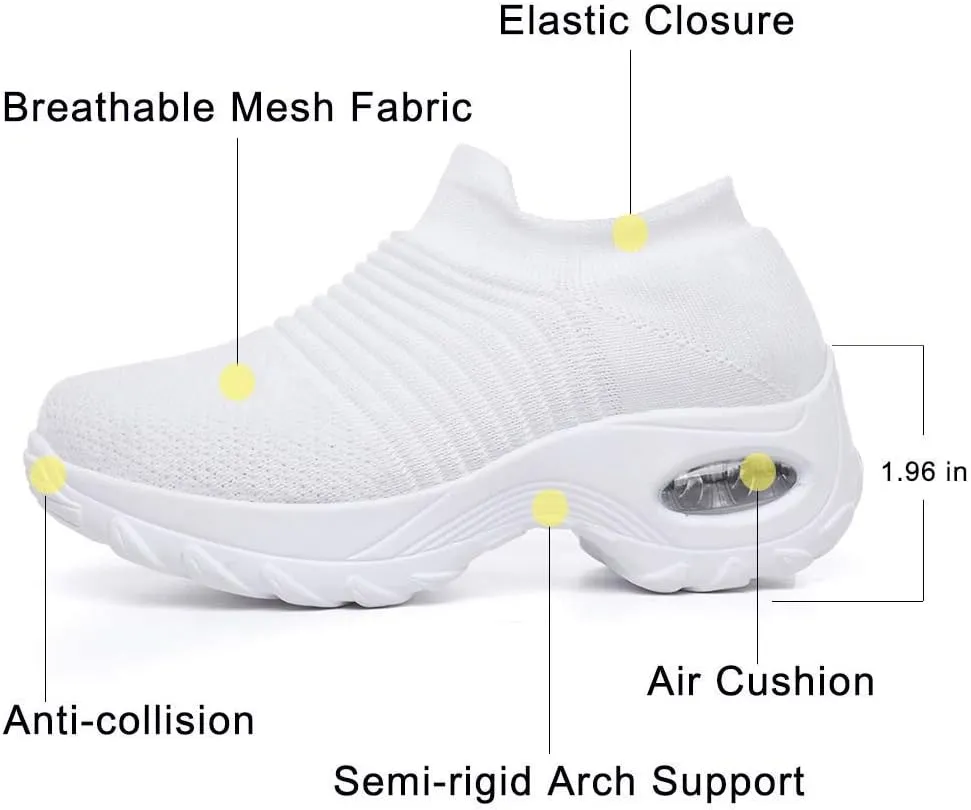 CERYTHRINA Women's Walking Shoes Sock Sneakers Mesh Slip On Air Cushion Toning Rocker Shoes Platform Loafers