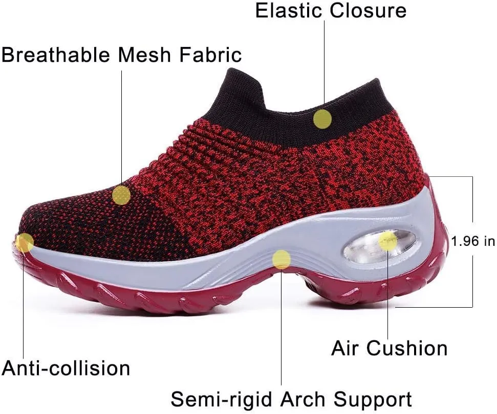 CERYTHRINA Women's Walking Shoes Sock Sneakers Mesh Slip On Air Cushion Toning Rocker Shoes Platform Loafers