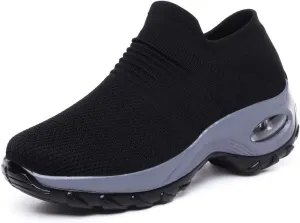 CERYTHRINA Women's Walking Shoes Sock Sneakers Mesh Slip On Air Cushion Toning Rocker Shoes Platform Loafers