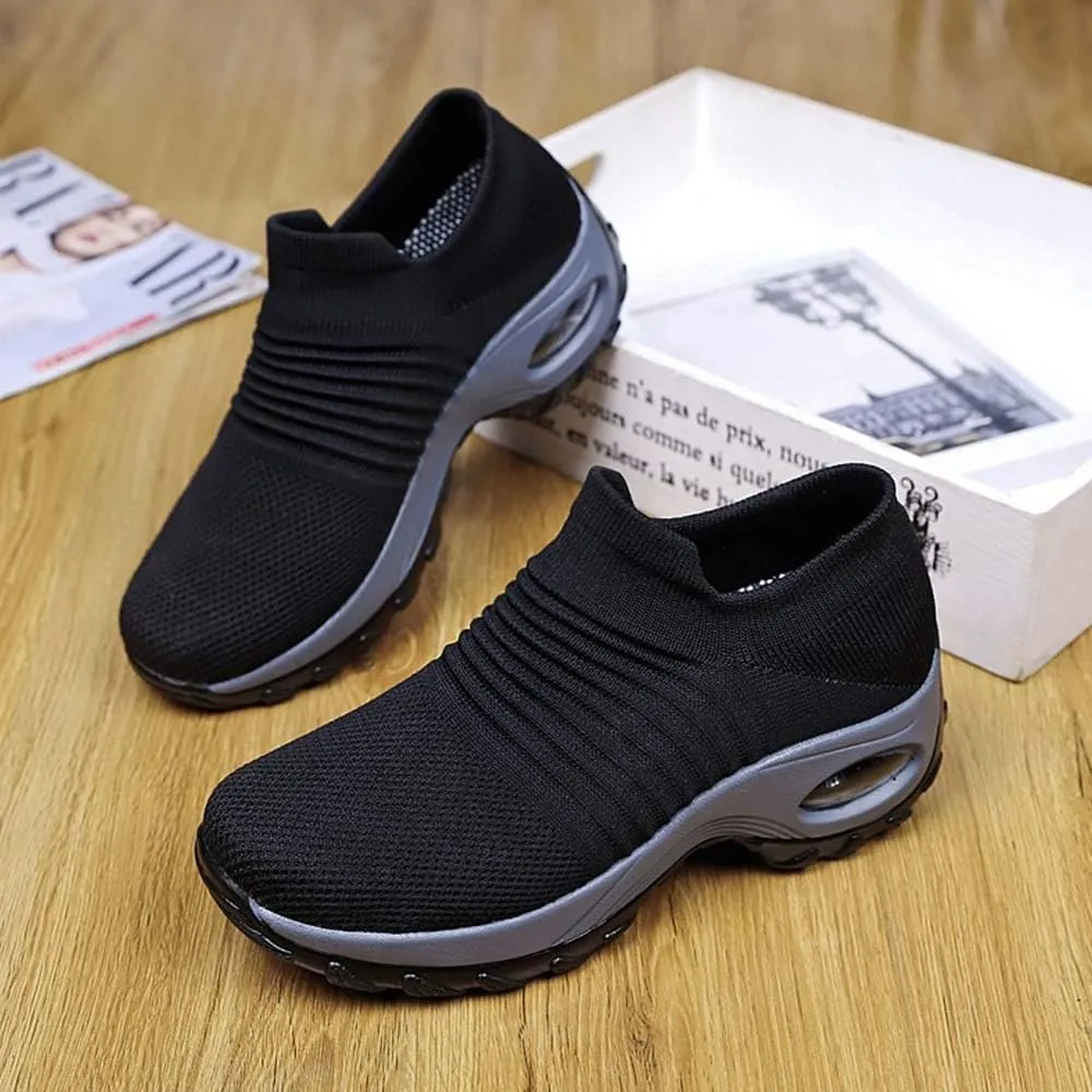 CERYTHRINA Women's Walking Shoes Sock Sneakers Mesh Slip On Air Cushion Toning Rocker Shoes Platform Loafers