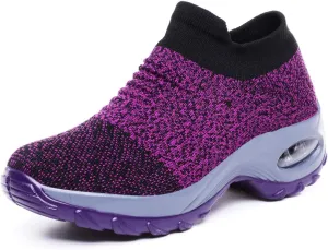 CERYTHRINA Women's Walking Shoes Sock Sneakers Mesh Slip On Air Cushion Toning Rocker Shoes Platform Loafers