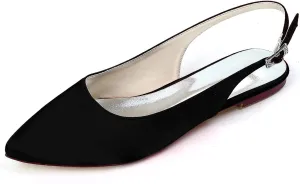 Charmstep Women Satin Wedding Flat Shoes for Bride Pointed Toe Slingback Ballet Pumps Bridal Party Dress Shoes 2046-22
