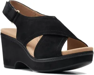 Clarks Women's Giselle Coast Wedge Sandal, Black Suede, 11
