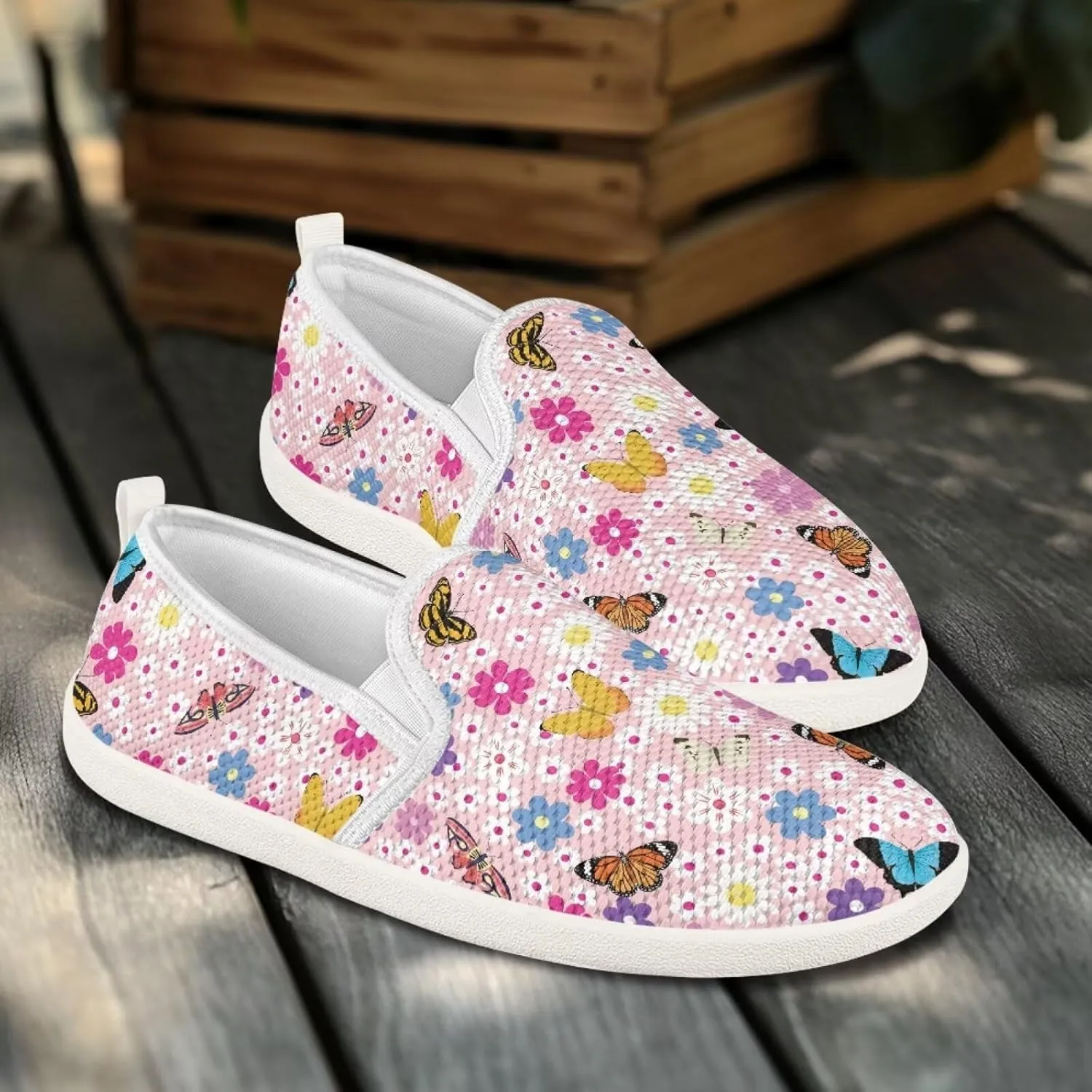 Coloranimal Womens Flats Slip On Shoes Casual Loafers Travel Shoes Lightweight Athletic Shoes Mesh Flats Anti Skid Penny Loafers White Sole