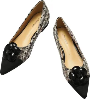 C.Paravano Flat Shoes for Women | Pointed Toe Shoes for Women | Women Pumps | Tweed Shoes Women | Pointed Toe Flats | Slip on Shoes Ballet Flats (Size 7.5,Black Flat)