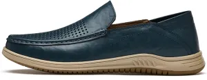 Driving Moccasins for Men Cowhide Stitching Details Round Toe Perforated Option Flat Heel Lightweight Resistant Driving Slip on for Any Attire