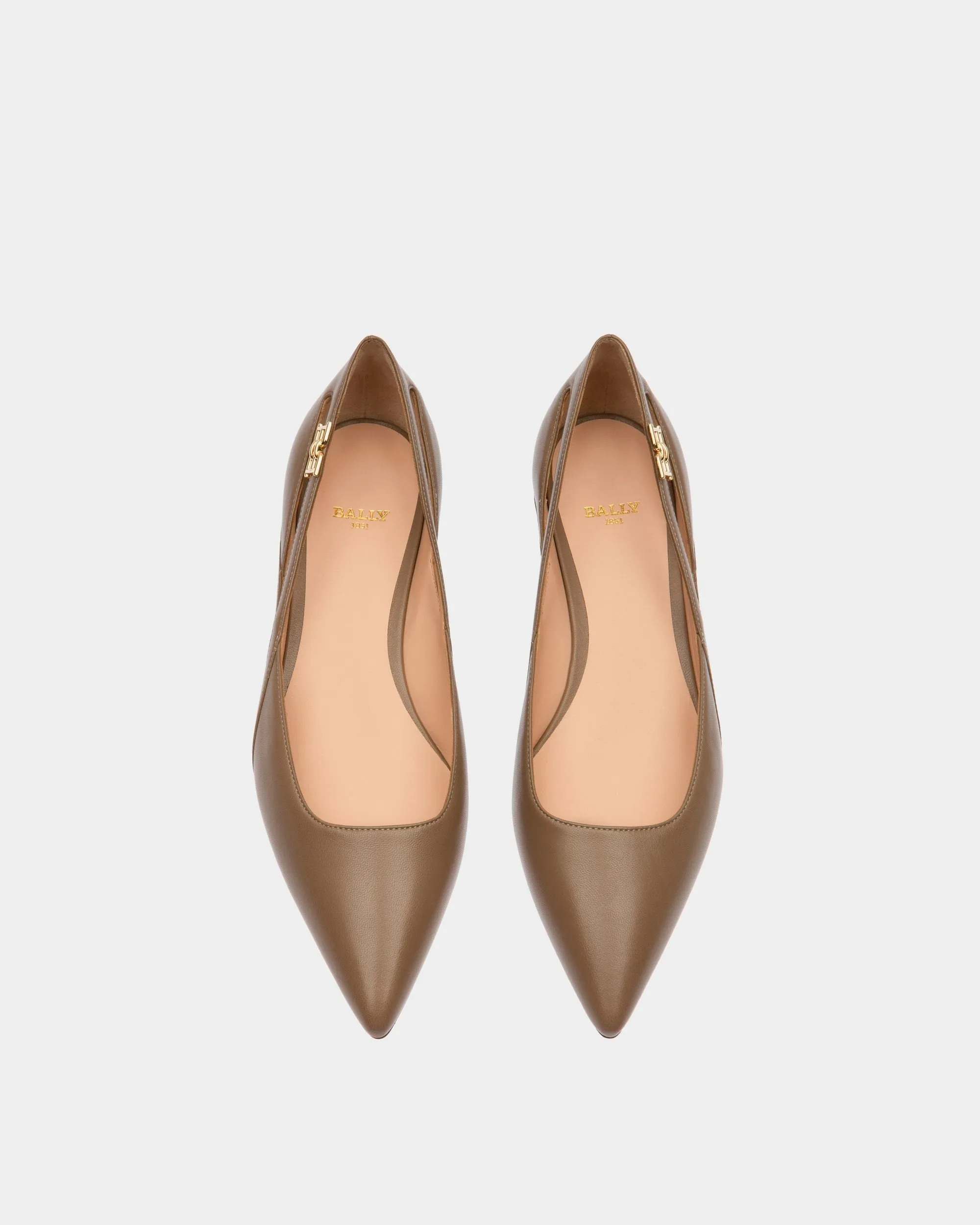 Elsa Flat Leather Ballerina In Taupe