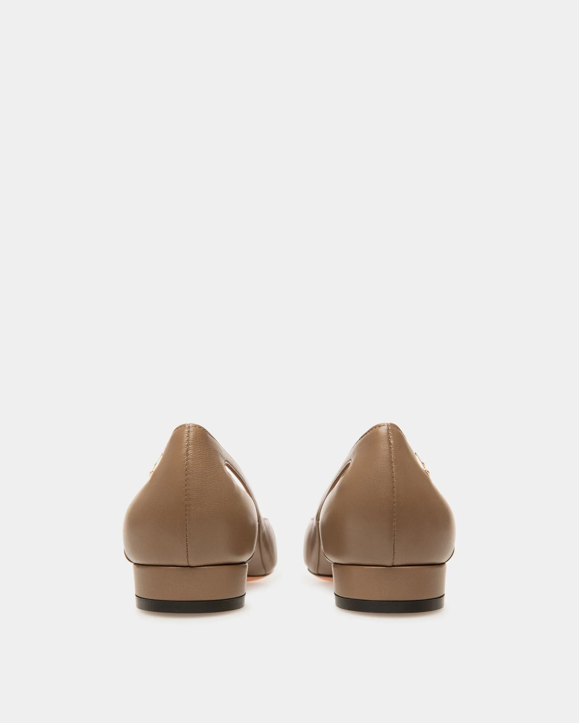 Elsa Flat Leather Ballerina In Taupe