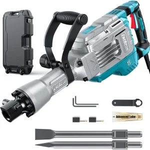 ENEACRO Demolition Jack Hammer 14.5Amp SDS-Hex Concrete Breaker, 65 Joules Heavy Duty Chipping Hammer Cement/Pavement/Floor Breaker, with 2pcs of chisels and Carry box with Rollers