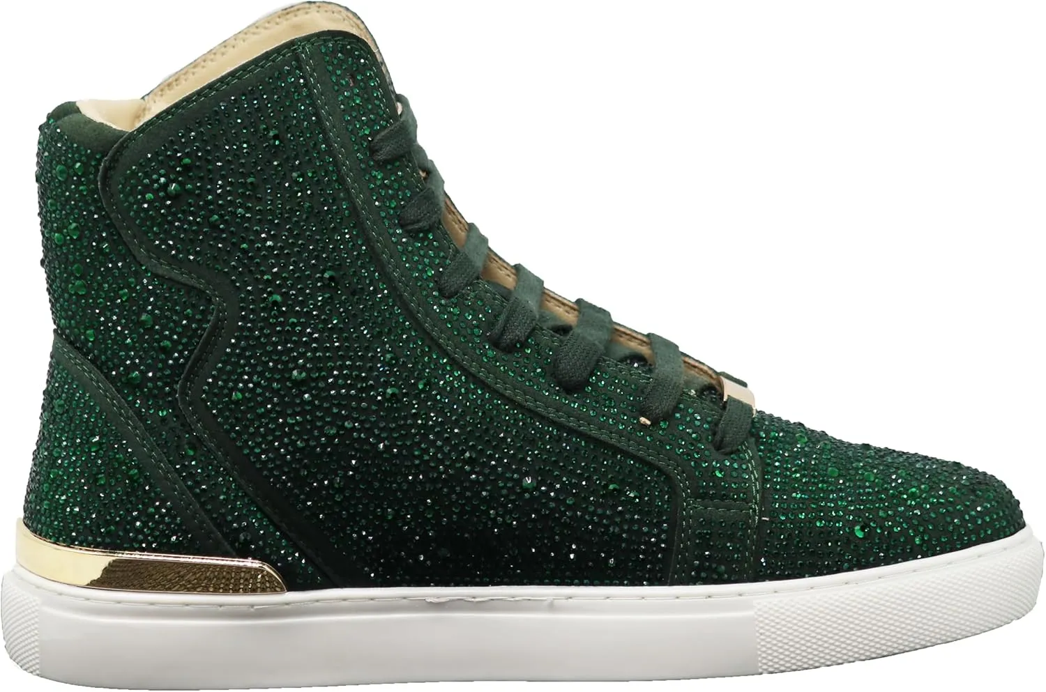 Enzo Romeo Men's Fashion High Top Crystal Shimmer Rhinestone Blink Flat Sneakers Shoes