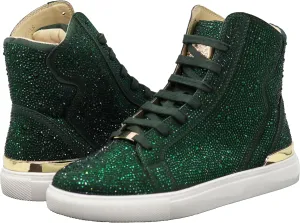 Enzo Romeo Men's Fashion High Top Crystal Shimmer Rhinestone Blink Flat Sneakers Shoes