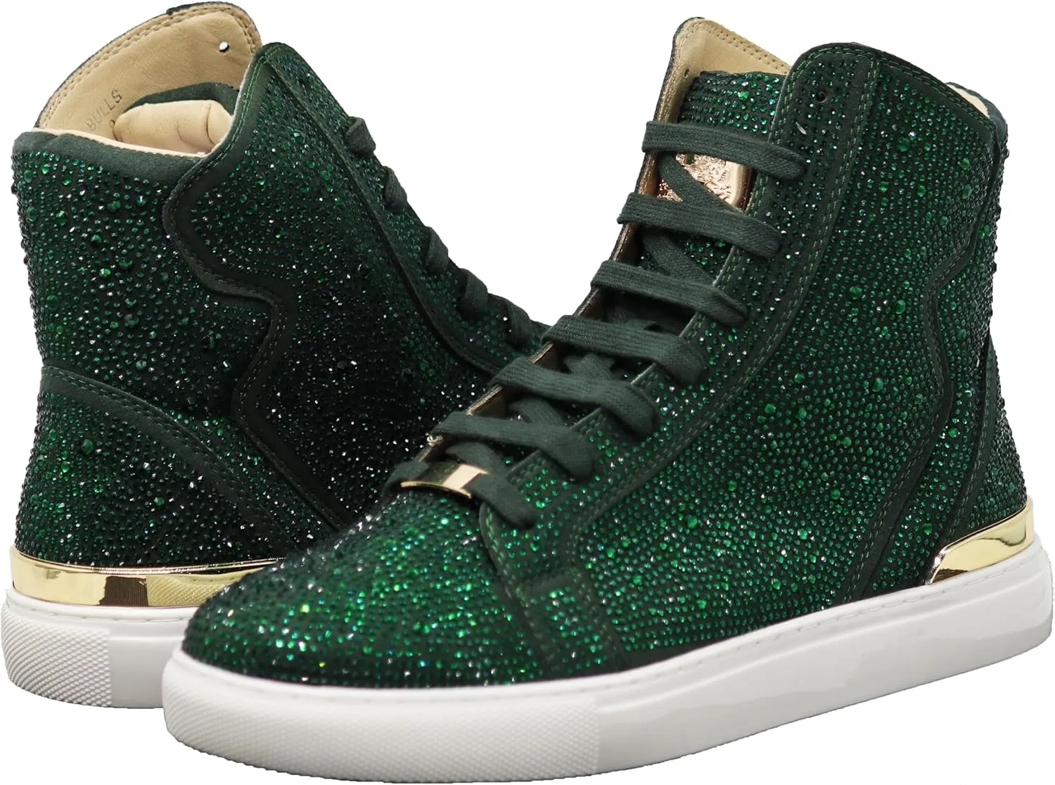 Enzo Romeo Men's Fashion High Top Crystal Shimmer Rhinestone Blink Flat Sneakers Shoes