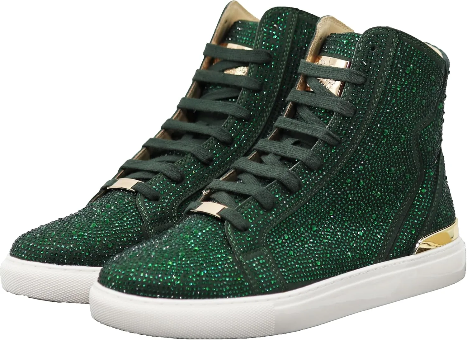 Enzo Romeo Men's Fashion High Top Crystal Shimmer Rhinestone Blink Flat Sneakers Shoes