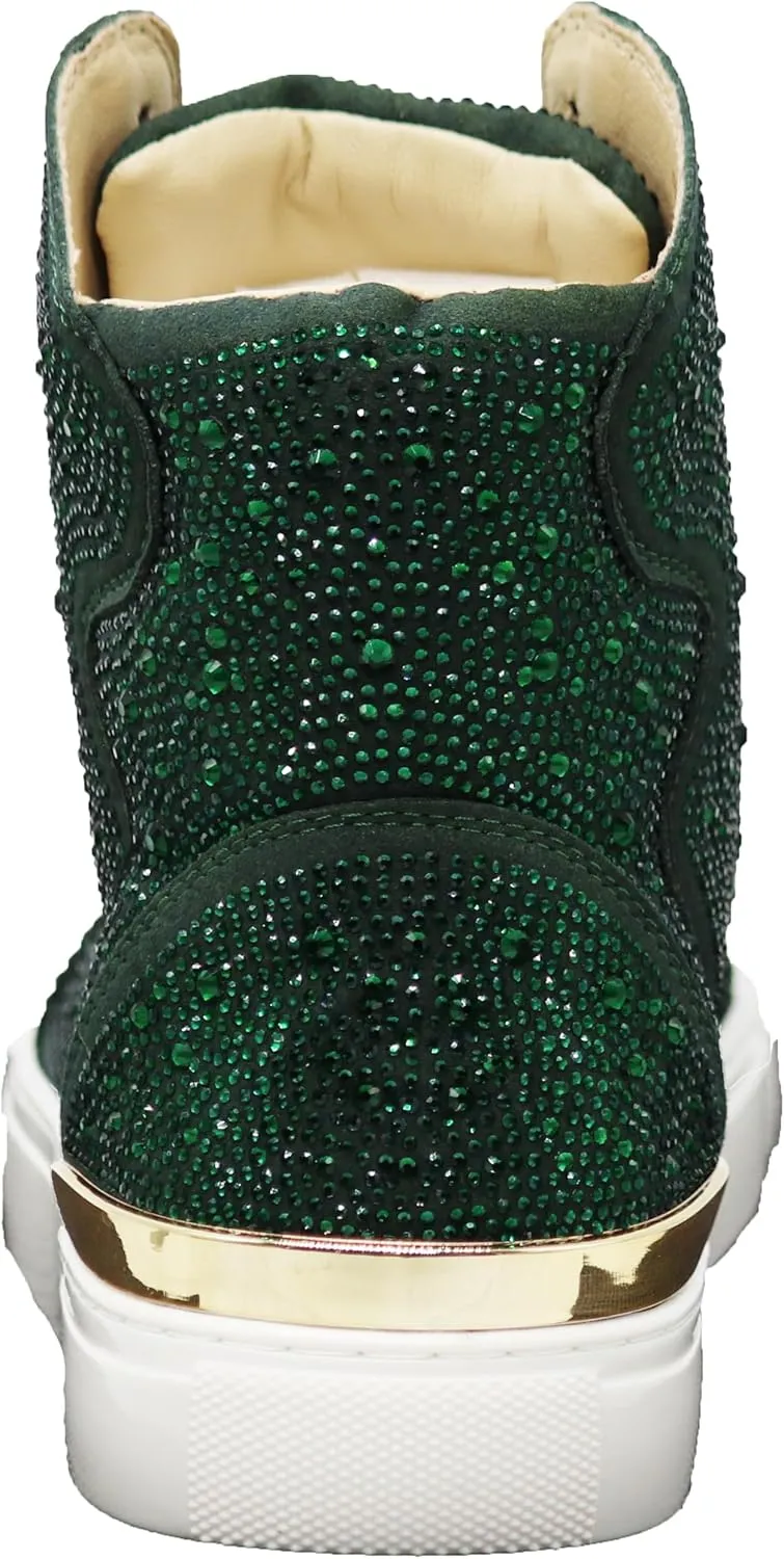 Enzo Romeo Men's Fashion High Top Crystal Shimmer Rhinestone Blink Flat Sneakers Shoes