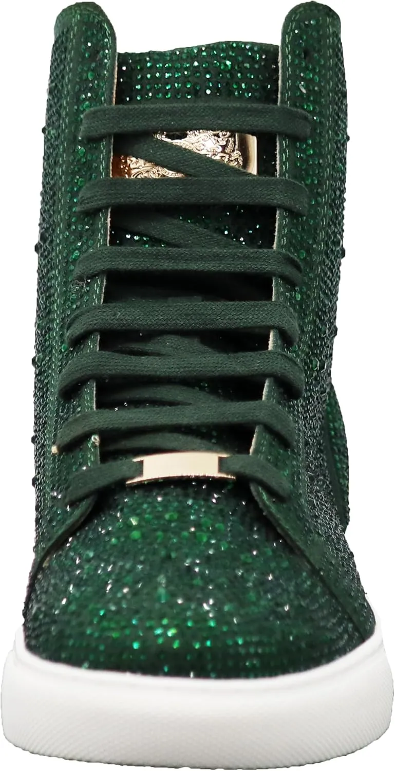 Enzo Romeo Men's Fashion High Top Crystal Shimmer Rhinestone Blink Flat Sneakers Shoes