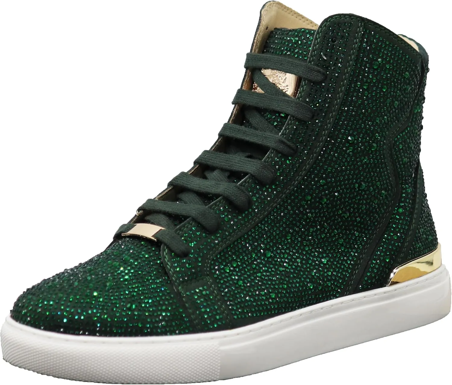 Enzo Romeo Men's Fashion High Top Crystal Shimmer Rhinestone Blink Flat Sneakers Shoes