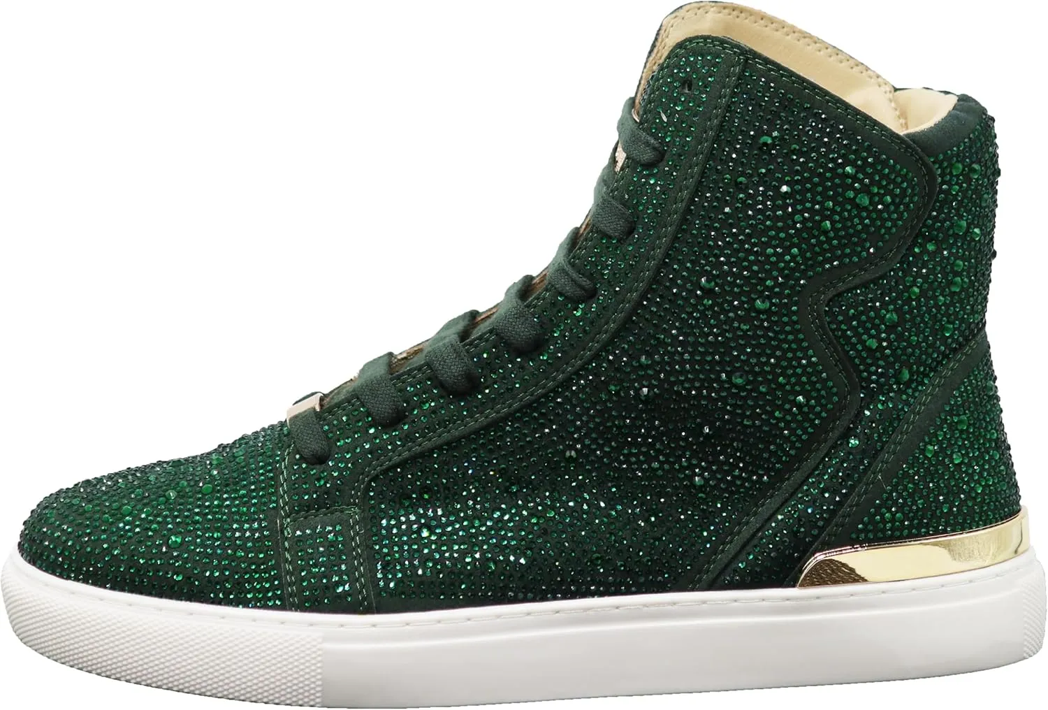 Enzo Romeo Men's Fashion High Top Crystal Shimmer Rhinestone Blink Flat Sneakers Shoes