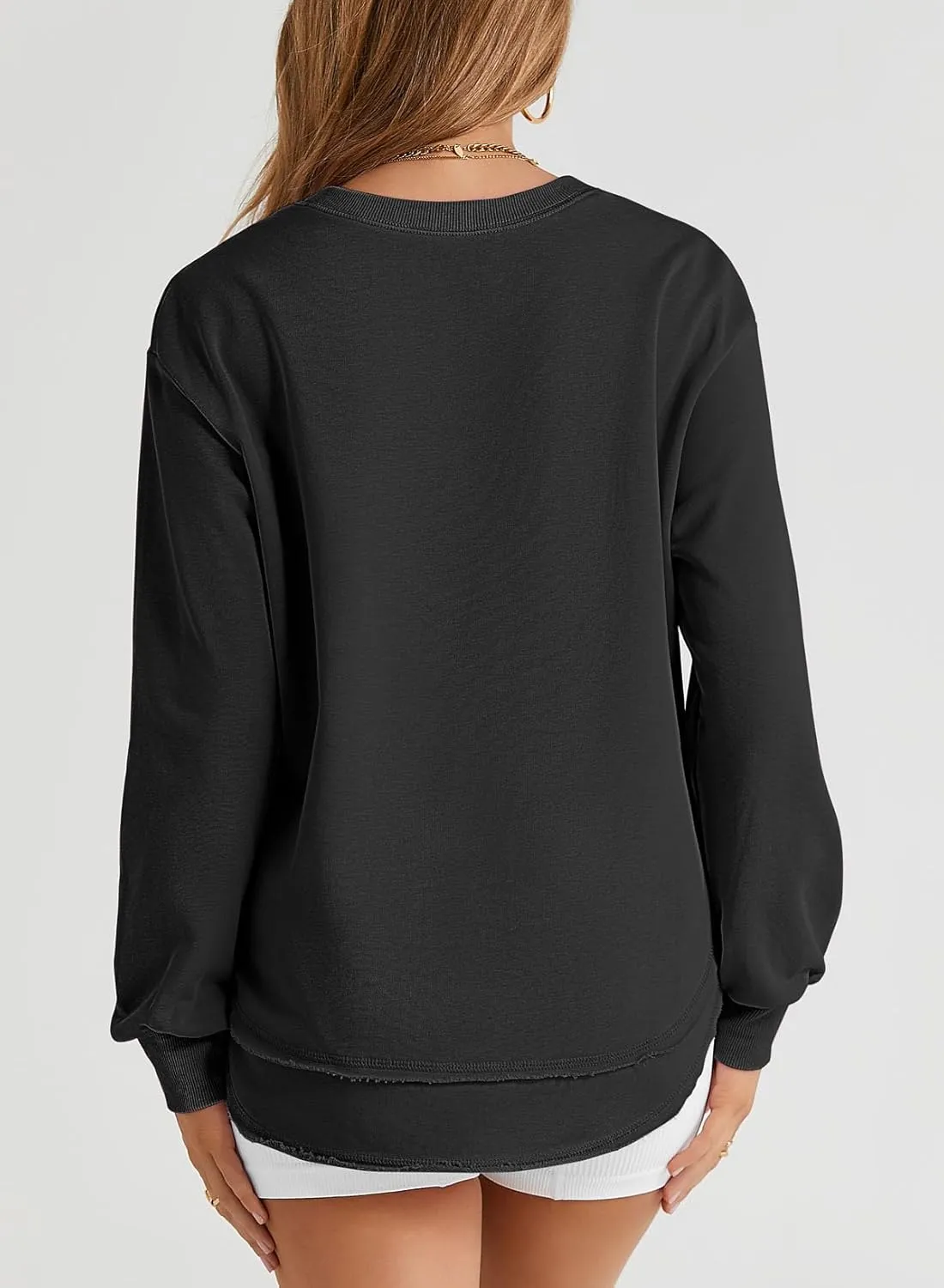 EVALESS Sweatshirt for Women Crewneck Long Sleeve Side Split Tops Casual Solid Color Loose Pullover Shirts 2025 Clothes