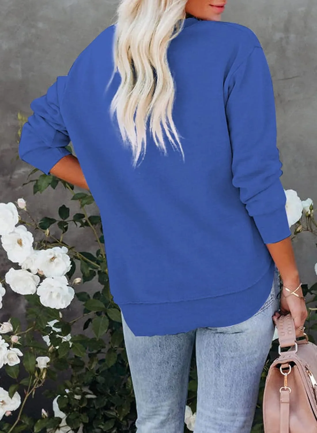 EVALESS Sweatshirt for Women Crewneck Long Sleeve Side Split Tops Casual Solid Color Loose Pullover Shirts 2025 Clothes