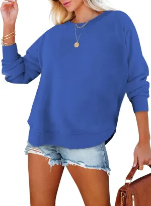 EVALESS Sweatshirt for Women Crewneck Long Sleeve Side Split Tops Casual Solid Color Loose Pullover Shirts 2025 Clothes