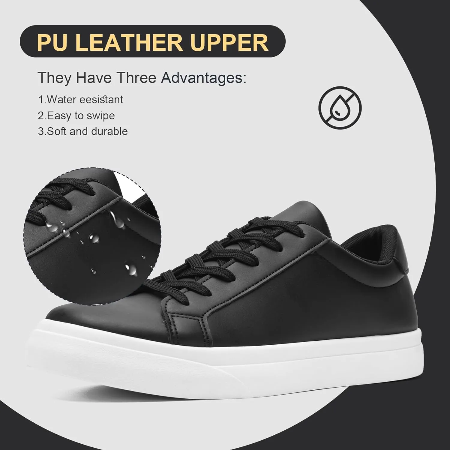 Fashion Sneakers for Men Women, Men’s Black Casual Leather Skate Shoes, Non Slip Comfortable Breathable Tennis Walking Shoes