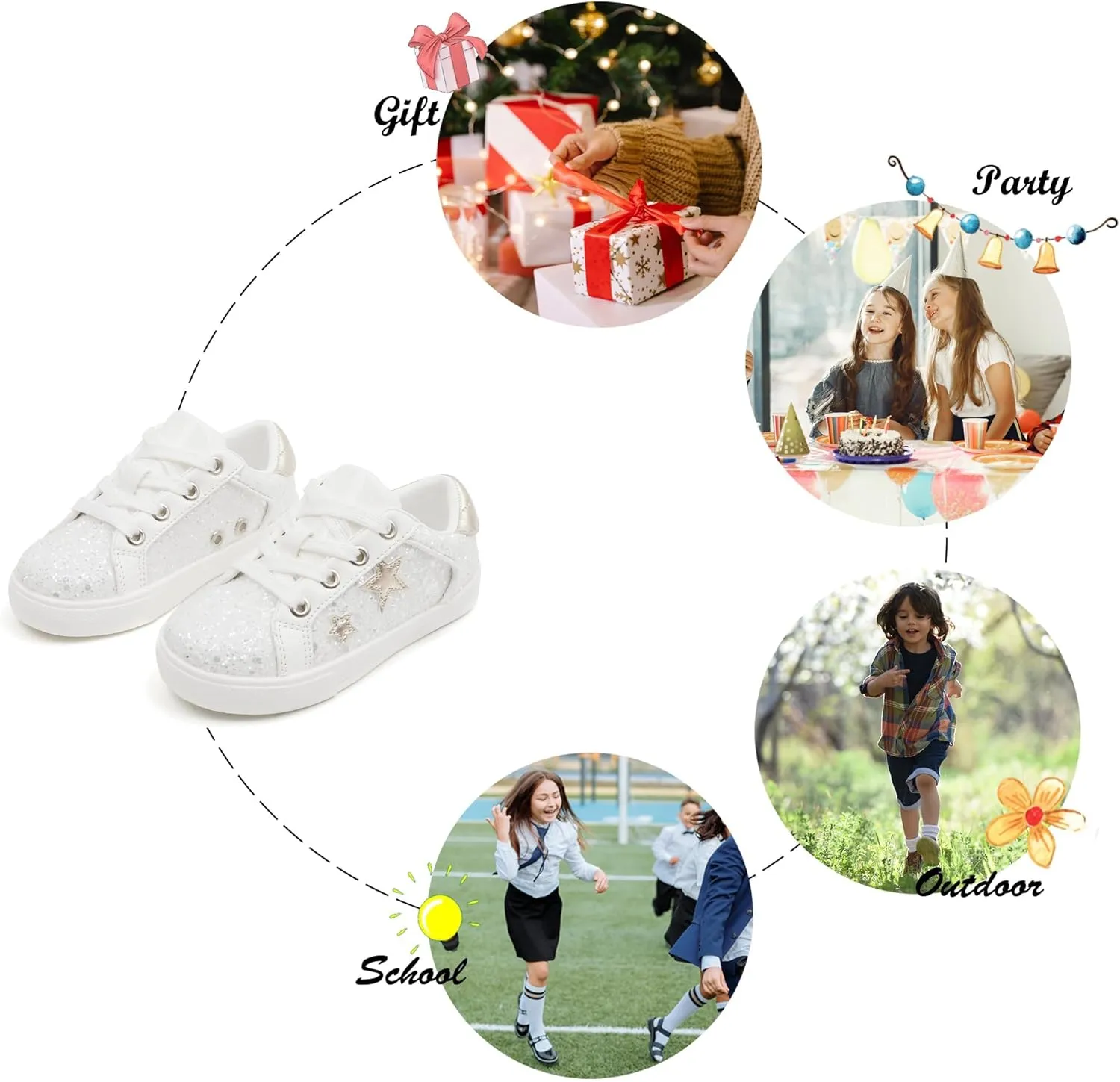 Felix & Flora Toddler/Little Kid Girls Running Shoes Sports Sneakers Princess Casual Glitter Shoes.