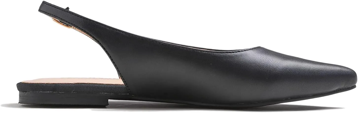 FEVERSOLE Pointed Toe Casual Slingback Flat Mules Women's Fashion Buckle Strap Slide Summer Slippers