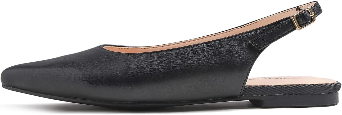 FEVERSOLE Pointed Toe Casual Slingback Flat Mules Women's Fashion Buckle Strap Slide Summer Slippers
