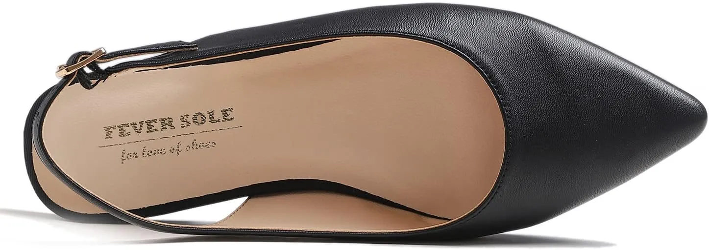 FEVERSOLE Pointed Toe Casual Slingback Flat Mules Women's Fashion Buckle Strap Slide Summer Slippers